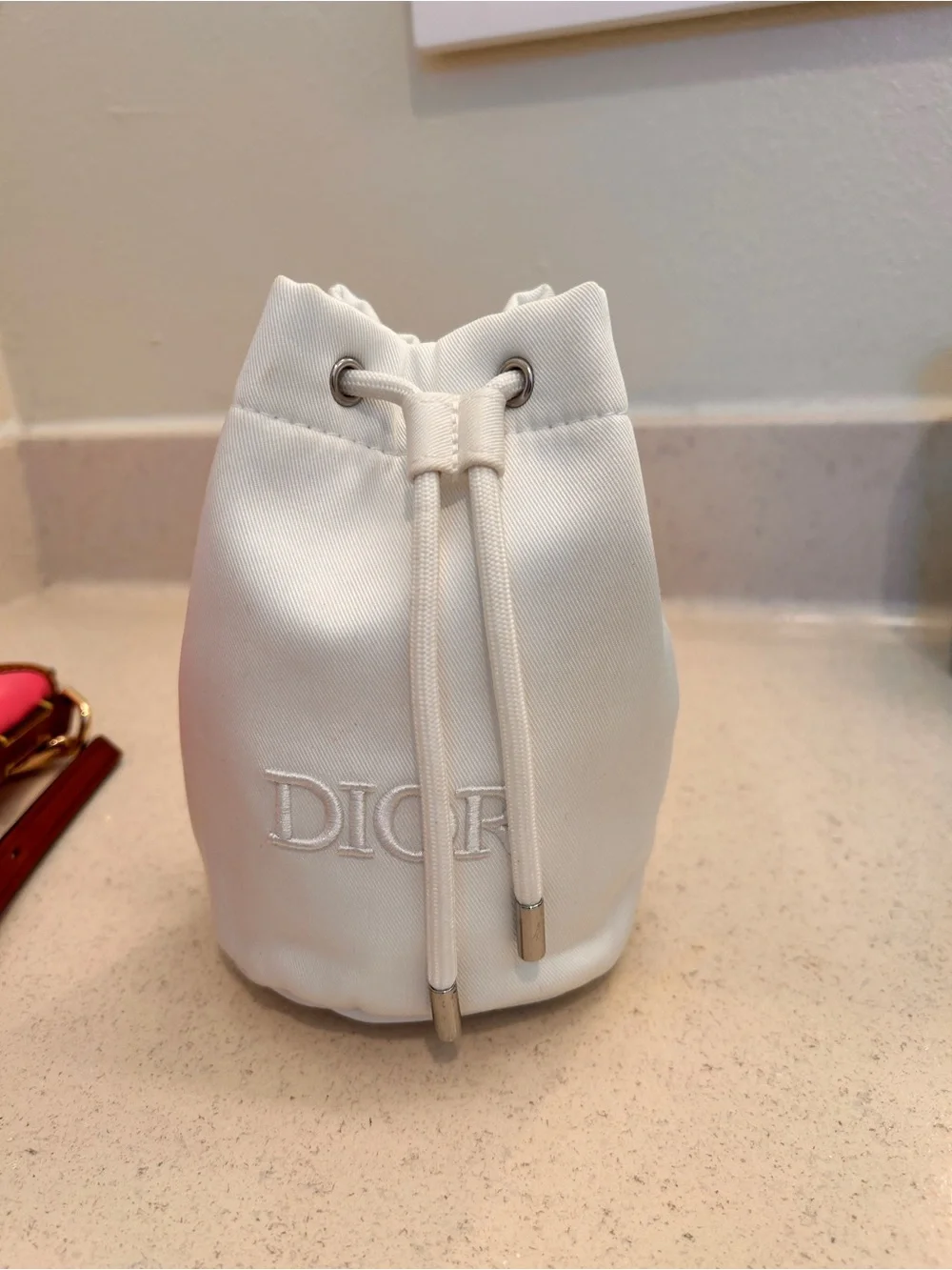 Dior Ivory Drawstring Cosmetic Pouch